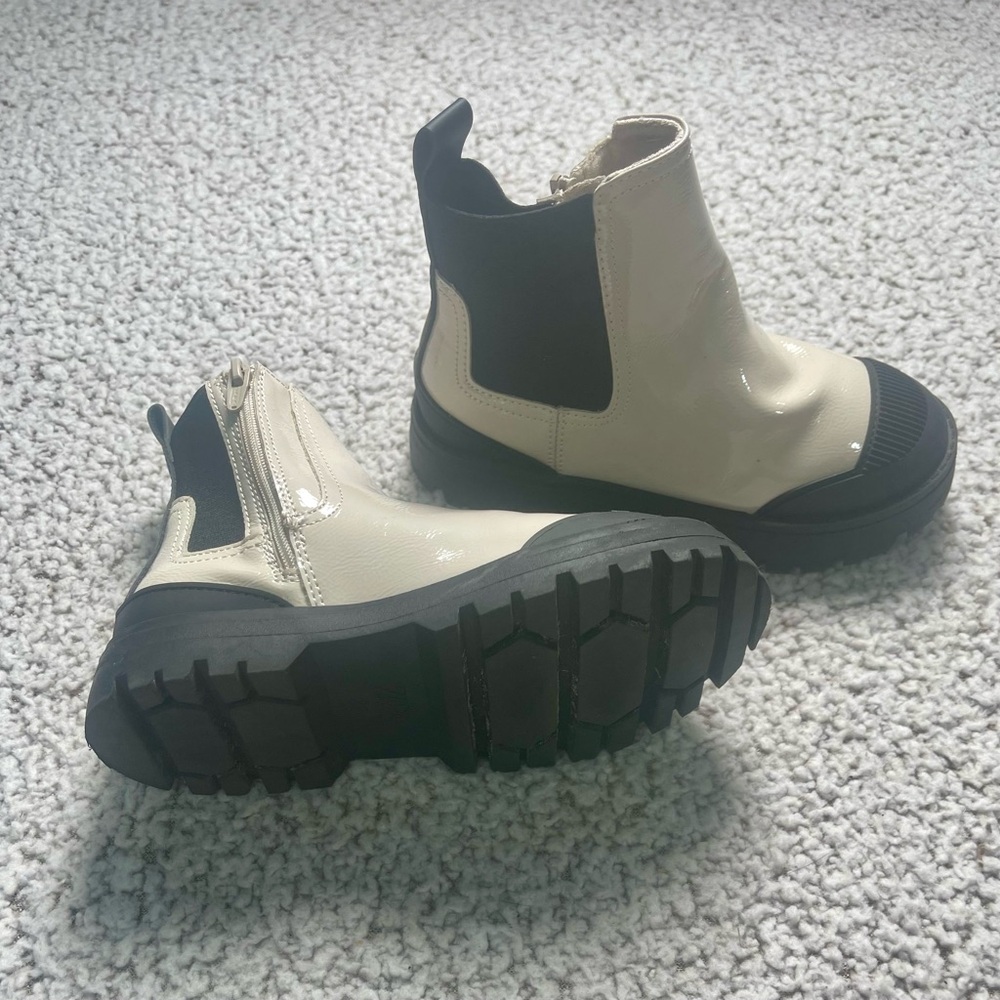 Kids Cream and Black Ankle Boots